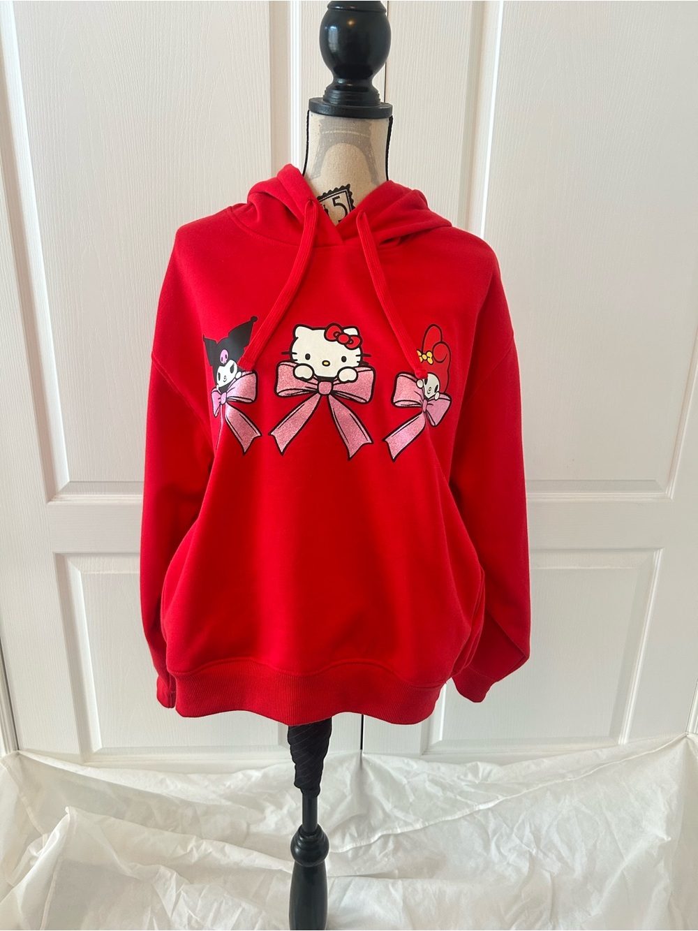 Hello Kitty Red Pullover Hoodie with Bow Graphics